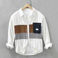 Chemises décontractées surdimensionnées pour hommes, patchwork, respirantes, 100 % coton, manches longues, boutonnées, style streetwear, vente en gros, OEM, ODM