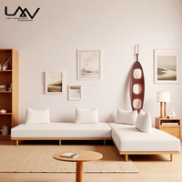 Nordischer Stil Villa Wohnzimmer Modulares Freizeit-Sofa-Set Hotel-Lobby Holzrahmen Weiß Stoffbezogenes Sofa Wohnmöbel