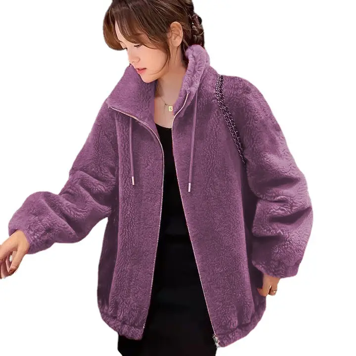 Winter fleece thickened double-sided fleece stand-up collar thermal sweater women's cardigan zipper fleece women's
