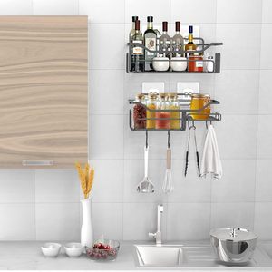 Moderno Organizador de Pared para Baño y Cocina, Adhesivo Sin Taladro, con Toallero y Ganchos, Doble Nivel, Metálico, Resistente al Óxido, para Artículos de Aseo - Product Image 2
