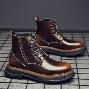 Bottes montantes à lacets pour hommes, en cuir de vachette, avec amorti, grandes tailles, décontractées, pour l'extérieur, toutes saisons, chaudes, pour le travail - Product Image 1