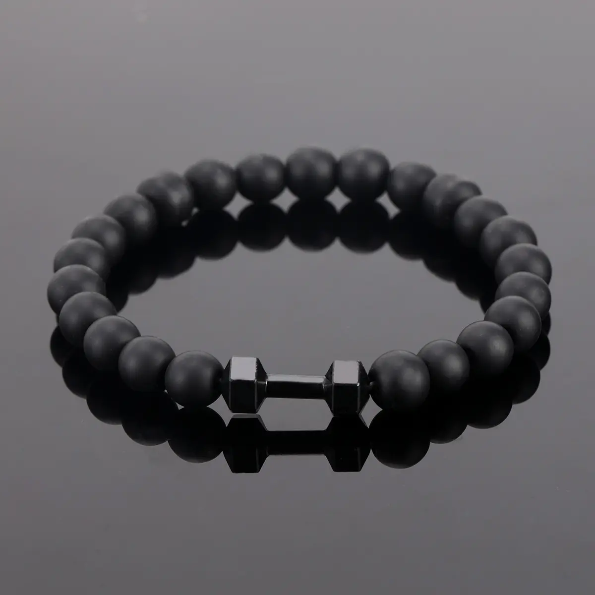 Fashionable high-end natural 8mm frosted stone bead dumbbell pendant fitness bracelet for men and women