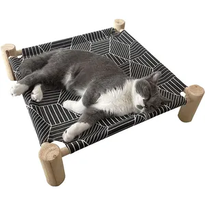 Moderne Afneembare Draagbare Indoor Outdoor Geschikte Bamboe Houten Verhoogde Koeling Huisdier Bed Kat Hangmat