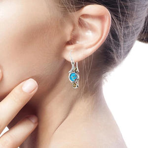 Orecchini Pendenti in Argento Tibetano con Turchese, Montatura a Castone, Stile Bohemien da Donna, Gioielli Regalo in Lega Placcata Argento - Product Image 5