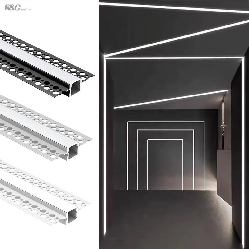 Ücretsiz örnek tavan çubuğu aydınlatma şeritleri 1m 2m 3m alu kanal gömme alçıpan alçı duvar sıva alüminyum led profil