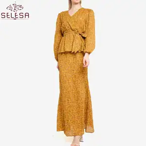 Vestido de moda de Pakaian, vestido básico musulmán elegante de encaje de manga larga, ropa islámica, Kebeya, Baju, Kurung, Malaysia, Jubah, Abaya