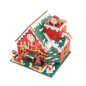 Boîte à musique de Noël en <span class=keywords><strong>bois</strong></span> 3D, kit de puzzle DIY, modèle de maison, vente en gros, Père Noël, bonhomme de neige, artisanat éducatif, cadeau Montessori - Product Image 3
