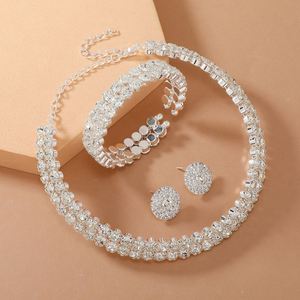 <b>Bridal</b> Rhinestones <b>Jewelry</b> <b>Set</b> Multi Rows Rhinestones Choker Necklace Earrings <b>Set</b> for Wedding - Product Image 1