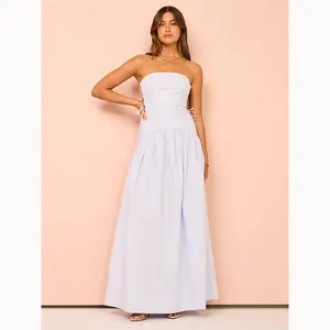 Bettergirl 2024 gaun Linen kasual wanita gaun kustom OEM grosir desain sederhana panjang seksi untuk anak perempuan gaun kasual cantik