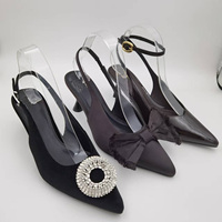 Chaussures de soirée noires à talons hauts pour femmes, en velours, à bout pointu, avec broche en strass et cristaux, vente en gros OEM