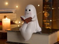 Nouvelle Lampe Fantôme Créative Nicro à Piles en Résine Blanche, Assise et Lisant, Veilleuse de Table, Cadeau d'Halloween, Décoration de Table