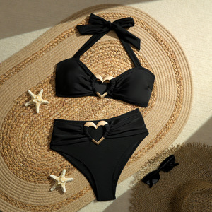 JSN 2026 personnalisé solide nouveau à la mode Sexy à lacets licou cou en forme <span class=keywords><strong>de</strong></span> coeur bijoux en métal femmes deux pièces <span class=keywords><strong>maillot</strong></span> <span class=keywords><strong>de</strong></span> <span class=keywords><strong>bain</strong></span> - Product Image 3