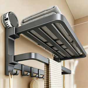 Porte-serviettes à <span class=keywords><strong>ventouse</strong></span> pour salle <span class=keywords><strong>de</strong></span> bain, <span class=keywords><strong>étagère</strong></span> <span class=keywords><strong>de</strong></span> <span class=keywords><strong>douche</strong></span> sans perçage, organisateur <span class=keywords><strong>de</strong></span> rangement mural pliable pour serviettes <span class=keywords><strong>de</strong></span> bain - Product Image 1