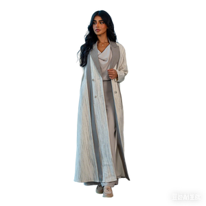 Conjunto de Abaya Modesto en Color Marfil y Gris, Cuello Blazer, Manga Larga, Transpirable, 100% Poliéster, Corte Holgado, ODM, Ropa Islámica Contemporánea - Product Image 6