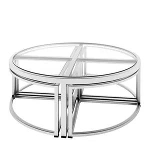 Tavolino da tè rotondo moderno in acciaio inossidabile di lusso set tavolino da hotel in acciaio inossidabile dorato con piani in vetro