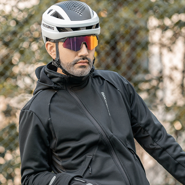 ROCKBROS Winter Men's Cycling Jersey Waterproof Reversible Active Stretch Breathable Fleece Windproof Jacket