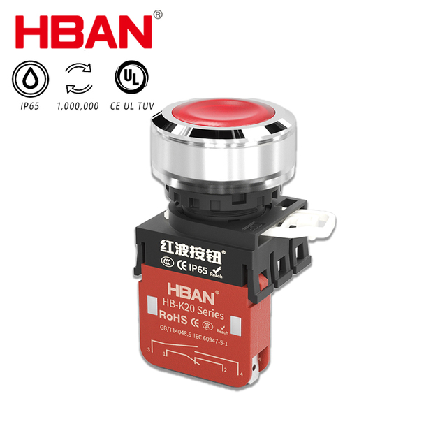HBAN Manufacturer High Current Push Button Switch 30mm 20 Amp 400v Brass Chrome Plating No Nc Start Stop Pushbutton Switches