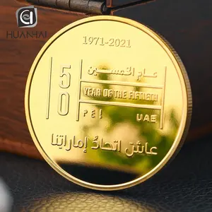 Logotipo 3D de latón chapado en oro personalizado, espejo en relieve, monedas, arabia Saudita