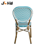 Ensemble de table et de chaises de style français en rotin bleu pour restaurant, café, terrasse, meubles de bistrot, ensemble de table d'extérieur commercial