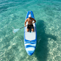 Pagaie ajustable en 3 sections bleu ciel premium pour Stand Up Paddle, poignée ergonomique en T légère, fabrication OEM certifiée BSCI