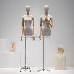 Hauteur réglable <span class=keywords><strong>Mannequin</strong></span> femme 3/4 corps tissu enveloppé femmes torse bambou toile de jute demi corps mannequins support pour vêtements affichage - Product Image 6