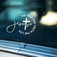 Autocollant de voiture religieux Croix de Jésus, Voie, Vérité, Vie, Chrétien, Écologique, Durable, en PVC, Imprimé UV, Étanche, pour Vitre de Voiture