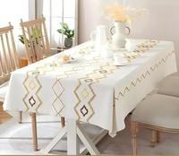 Nappe de table moderne et élégante en lin brodé blanc à motif de dessin animé, réutilisable, pour mariage, événement, maison, hôtel, vente directe d'usine