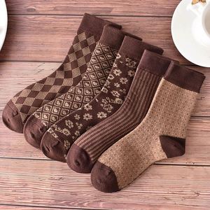 Autumn Winter Fashion Mid Tube Sheer <b>Socks</b> for Women Coffee Color Retro Style 5 Toe Knitted Breathable Logo Cuff for Daily Use - Product Image 2