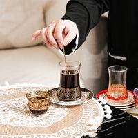 Ensemble de tasses en verre à boire personnalisé incassable transparent doré à motif de thé, café et eau Vente en gros