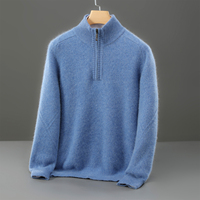 Pull en laine pure à 100% pour homme, manches longues, col semi-haut zippé, tricoté, vêtements décontractés personnalisés, OEM ODM