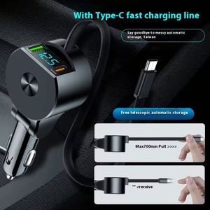 Retractable 75W USB <b>Car</b> Charger Fast Charging 3 in 1 PD <b>Car</b> Mobile Phone Charger With Type C Cable - Product Image 4
