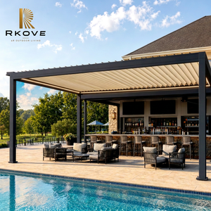 Pérgola de aluminio retráctil personalizada RKOVE RK-C3 con lamas motorizadas e iluminación LED para patio, terraza o gazebo al aire libre. - Product Image 1