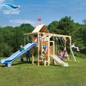 Outdoor Playground Play Set Children Plastic Slide For Kids Kindergarten Outdoor Playground Wooden Climbing Frame