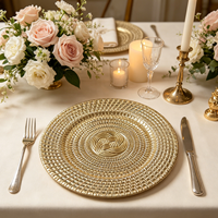 Assiette de Présentation Dorée Électroplaquée PP Style Américain, Motif Nœud Tressé en Relief, Personnalisable, Élégante pour Fêtes – Meilleures Ventes