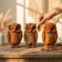 Sculpture d'hibou en résine sculptée à la main rétro, ensemble de 3 pièces, décoration de table de style campagnard, ornement peint à la main