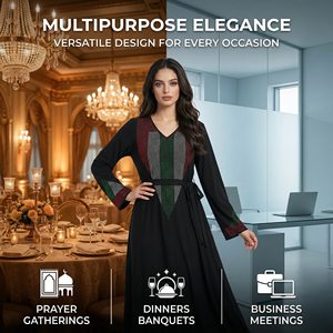 Abaya islamique noire pour femmes avec strass, vente en gros - Product Image 3