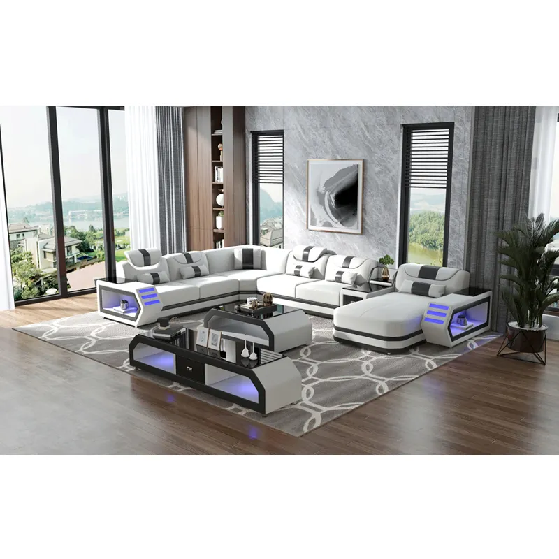 Home Furniture White Living Room Sofa Set with LED
