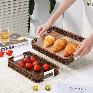 Bandeja <span class=keywords><strong>de</strong></span> Comida Rectangular Moderna, Apilable, Tejida, Ecológica, con Base <span class=keywords><strong>de</strong></span> Madera, Cesta Multifuncional Resistente para Encimera <span class=keywords><strong>de</strong></span> Cocina o Panaderí<span class=keywords><strong>a</strong></span> - Product Image 3