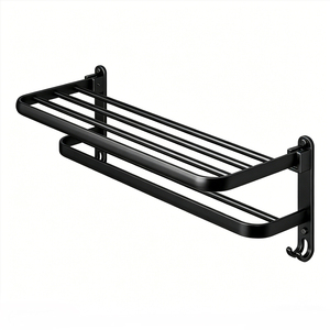 No-Drill <strong>Black</strong> Foldable Bathroom Towel <strong>Rack</strong> Wall Mounted Storage Shelf for Toilet <strong>Bath</strong> Towel <strong>Rack</strong> - Product Image 5