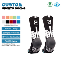 Chaussettes de sport mi-mollet pour hommes adultes, respirantes, avec motif numéroté, en tissu éponge, anti-odeur, pour le basketball