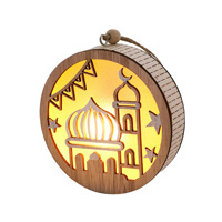 Ornement suspendu en bois LED Eid Mubarak, lumière décorative pour le festival du Ramadan avec motif de mosquée islamique et de lune