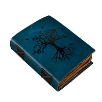 YENİ DÖNEM Vintage Deri Kelt Hayat Ağacı Kabartmalı Sert Kapaklı Defter 100 Yaprak Kalemle Çalışılabilen Kenar Ahşapsız Hediyelik Mavi El Yapımı