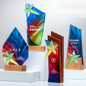 Custom Acrylic Crystal Trophy Award With Wooden Base Laser Engraving Logo Corporate Recognition Ceremony Gift Trophy - Product Image 1