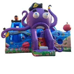 紫色大章鱼充气充气城堡带滑梯跳跃游乐园设备