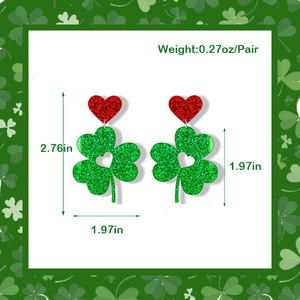 Pendientes de joyería con corte geométrico simple, trébol de cuatro hojas verde, accesorio de la suerte, pendientes largos de resina con labio hueco brillante y exagerado - Product Image 2