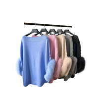 Nouveau pull élégant en cachemire camel Tyan pour femme avec col et poignets en fourrure de renard, châle traditionnel en cachemire et laine
