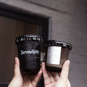 Cundao Wholesale 12oz/14oz/16oz Round Bottom Clear Black Disposable Plastic PET Cold <strong>Cups</strong> for Ice Coffee <strong>Latte</strong> - Product Image 1