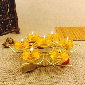 Lampe Bouddha en alliage d'or avec fleur de lotus, porte-bougie Ghee indien - Product Image 1