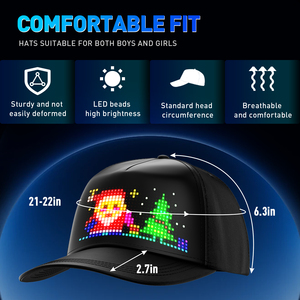 Casquettes LED lumineuses, casquettes LED intelligentes à écran couleur pour enfants, casquettes LED programmables à messages défilants, contrôle par application Bluetooth - Product Image 5
