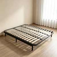 Sommier de lit en métal avec lattes en bois courbées en diagonale, sommier à lattes robuste pour hôtel, appartement, chambre à coucher